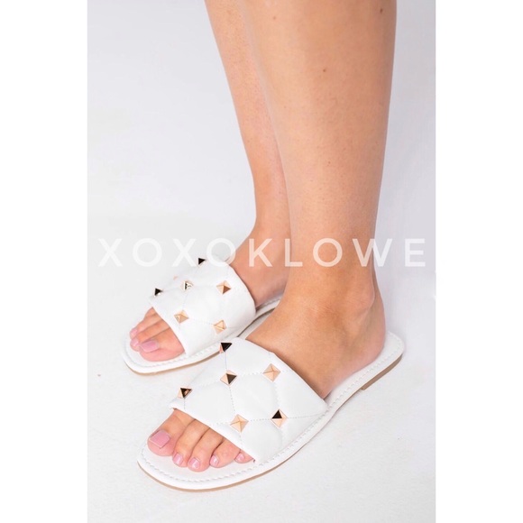 Gold Studded Quilted Single Band Sandal Slide - Picture 9 of 12